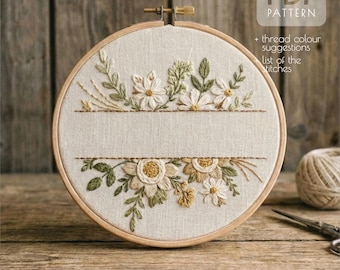 Hand Embroidery Floral Split Monogram Pattern PDF | Floral Monogram Embroidery Design | Instant Download | Beginner Embroidery Pattern