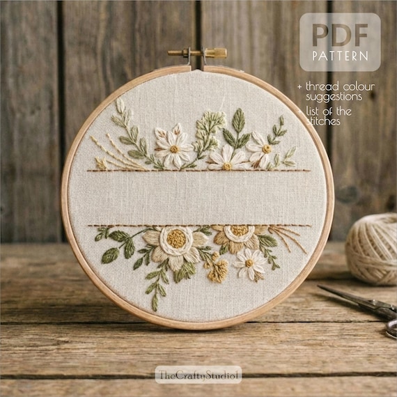 Hand Embroidery Floral Split Monogram Pattern PDF | Floral Monogram Embroidery Design | Instant Download | Beginner Embroidery Pattern