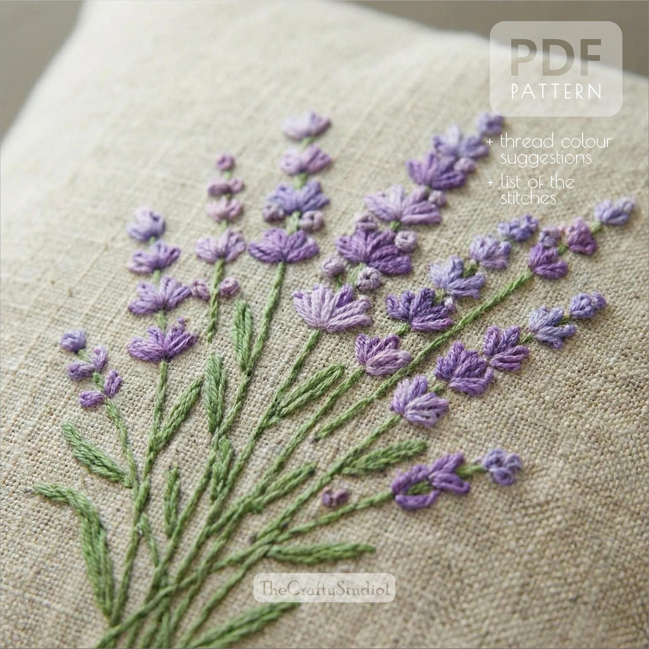 Hand Embroidery Lavender Bunch Cushion Cover Pattern PDF | Lavender ...