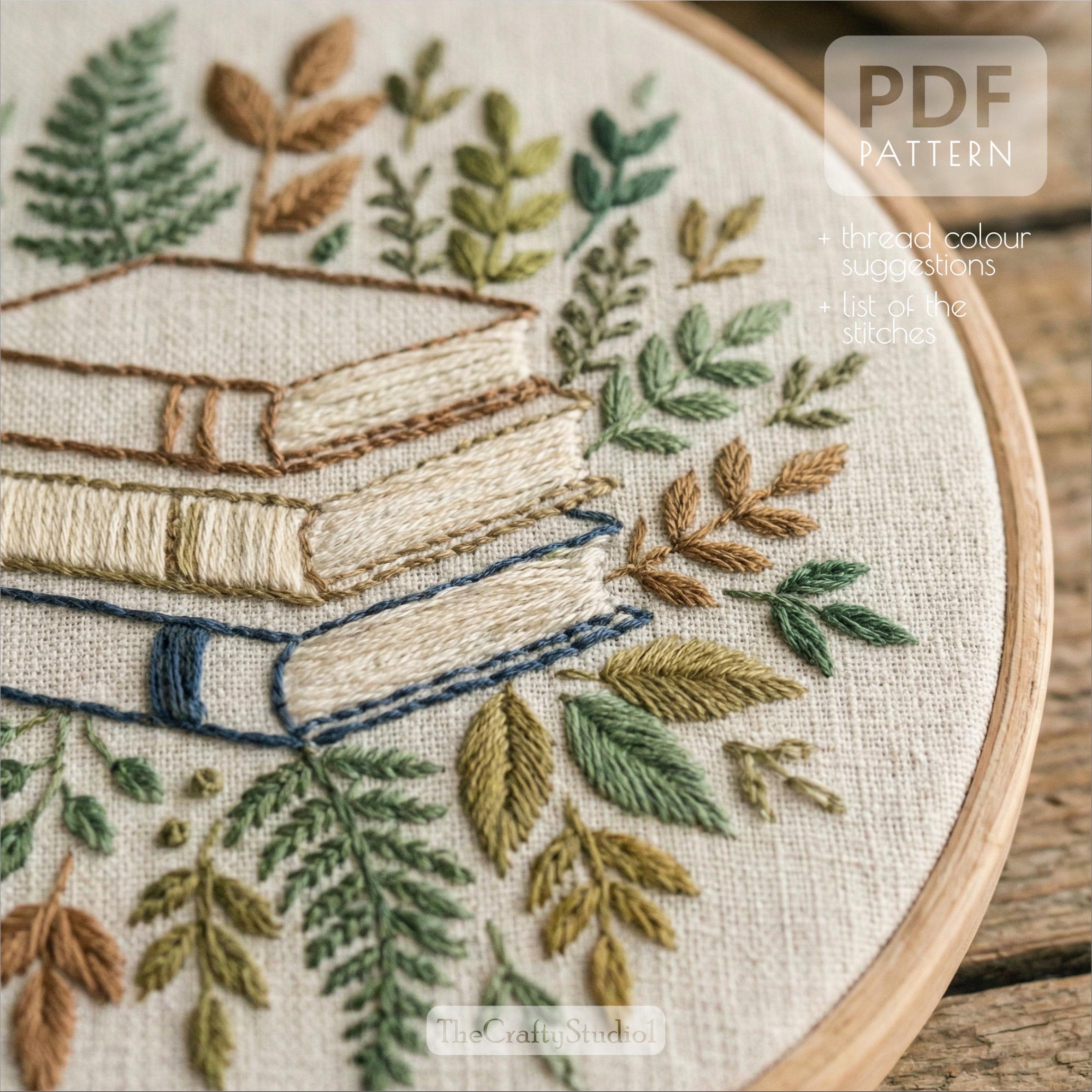 Hand Embroidery Floral Stack of Books Pattern PDF | Floral Book ...