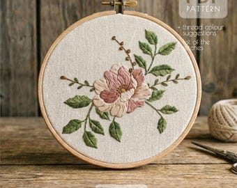 Hand Embroidery Peony Pattern PDF | Floral Peony Embroidery Design | Instant Download | Beginner Embroidery Pattern