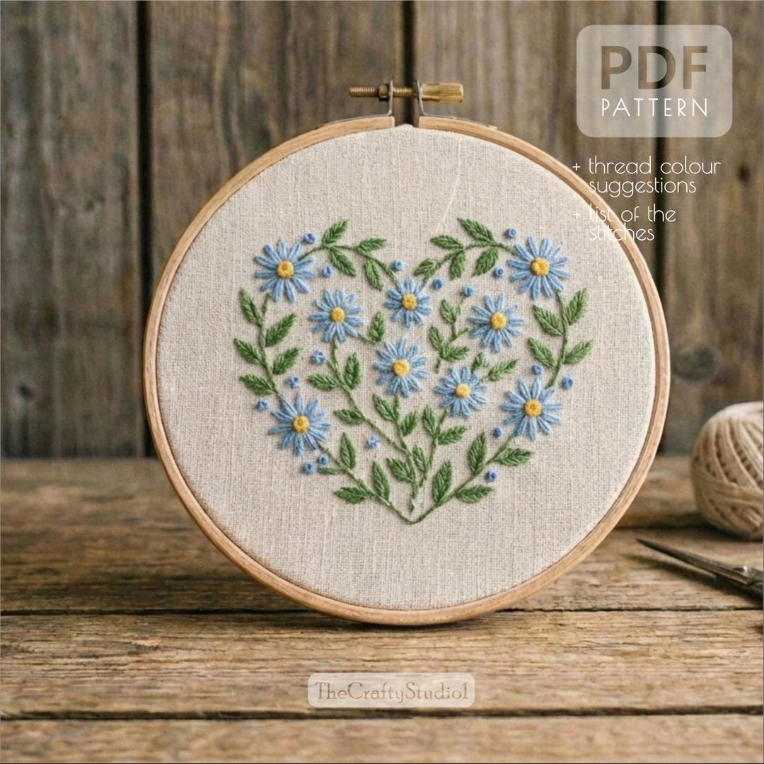 Hand Embroidery Floral Heart Pattern PDF | Heart Wreath Embroidery ...