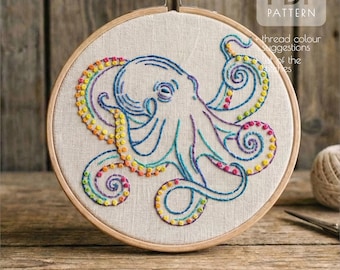 Hand Embroidery Octopus Pattern PDF | Octopus Embroidery Design | Instant Download | Beginner Embroidery Pattern