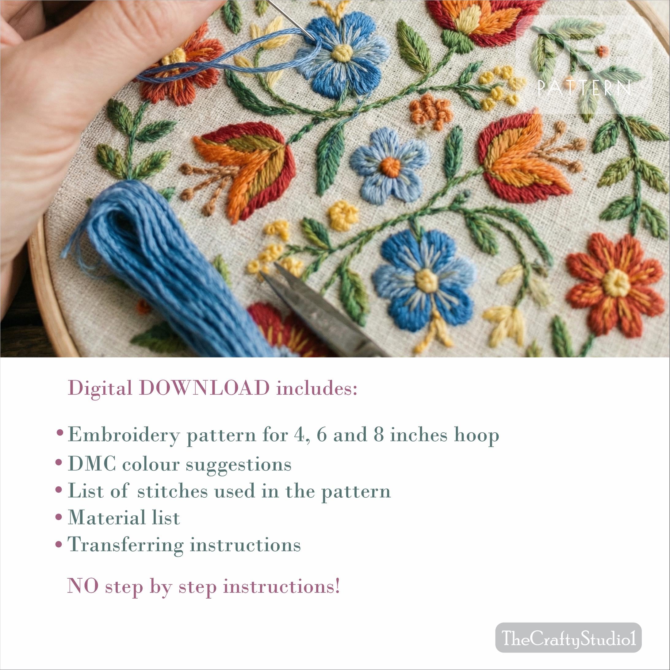 Hand Embroidery Floral Folk Pattern PDF | Folk Wreath Embroidery Design ...