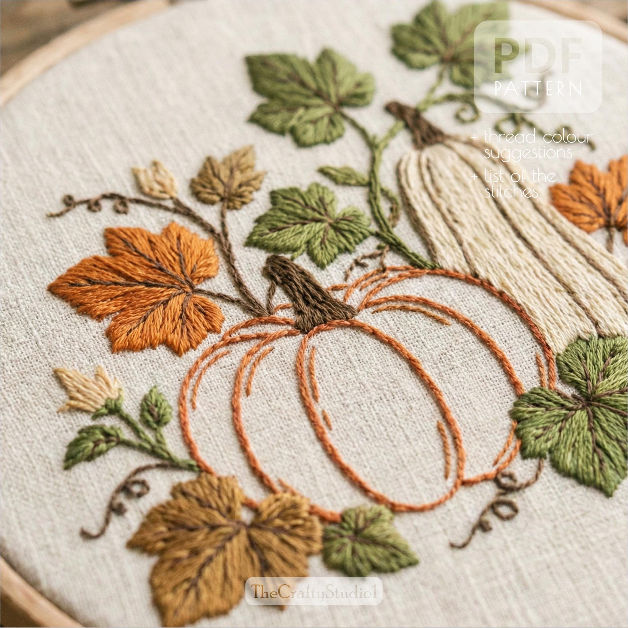 Hand Embroidery Pumpkin Pattern PDF | Autumn Pumpkin Embroidery Design ...