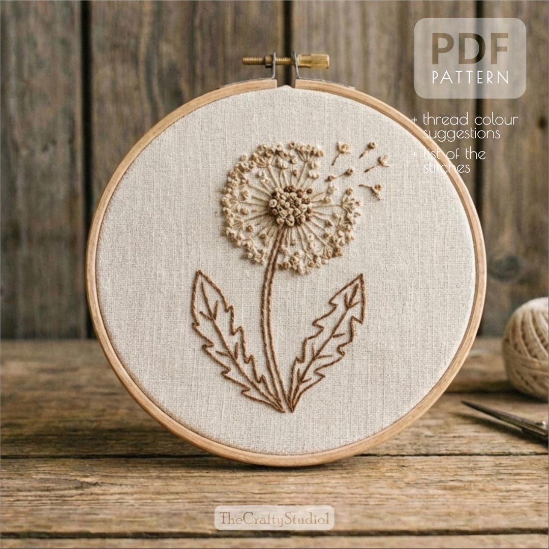 Hand Embroidery Dandelion Pattern PDF | Summer Embroidery Design ...