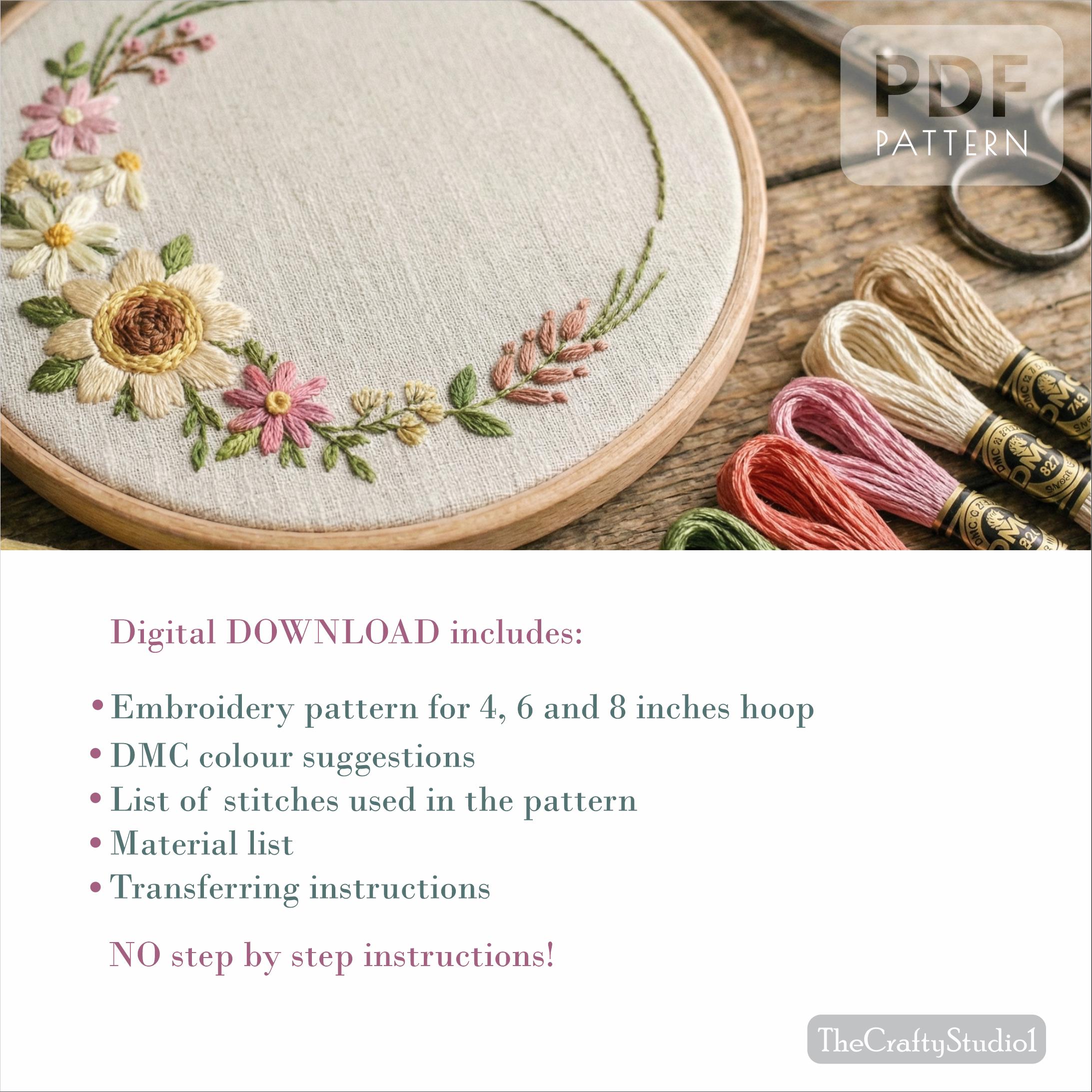 Hand Embroidery Floral Wreath Pattern PDF | Floral Wreath Embroidery ...