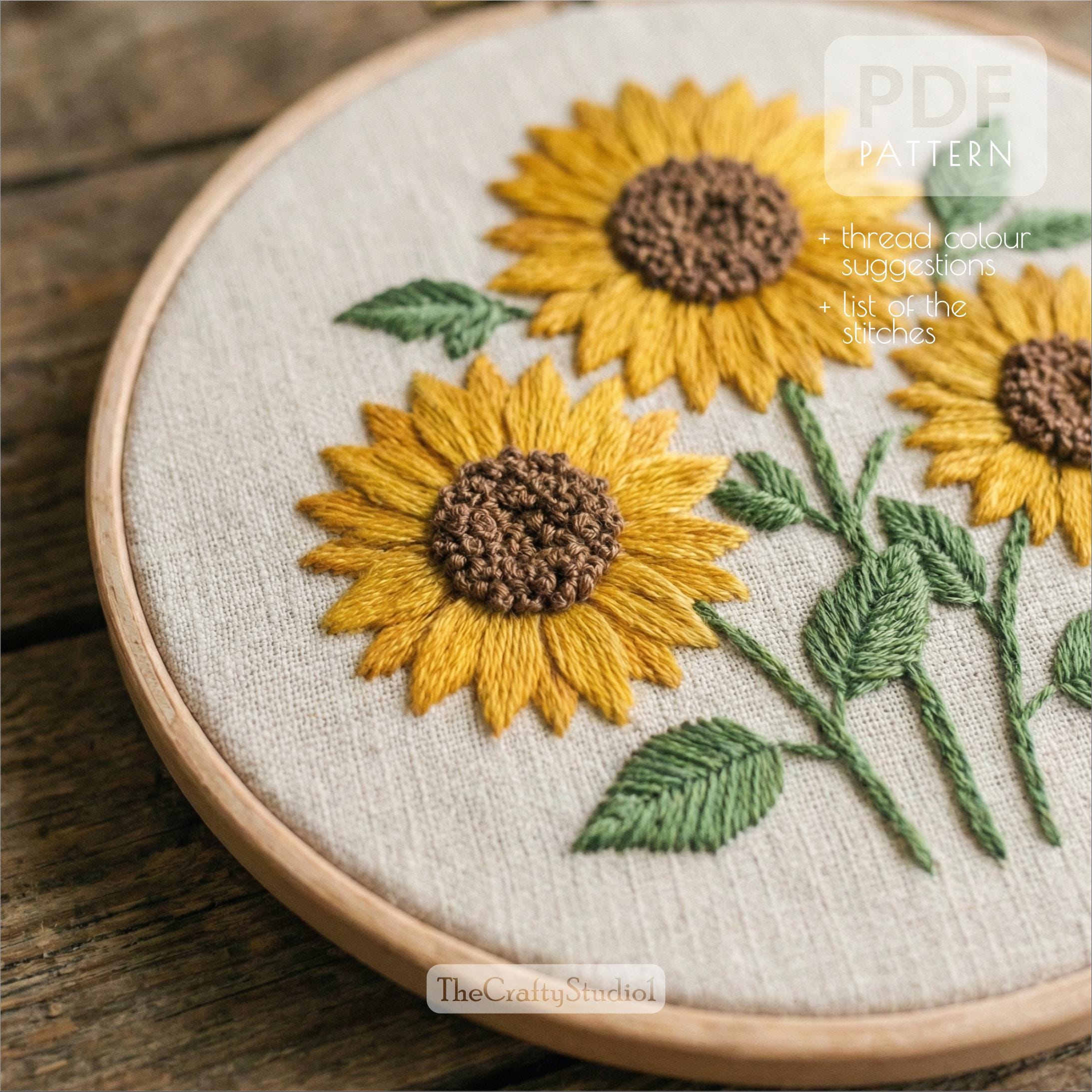 Hand Embroidery Sunflower Pattern PDF | Sunflower Bunch Embroidery ...