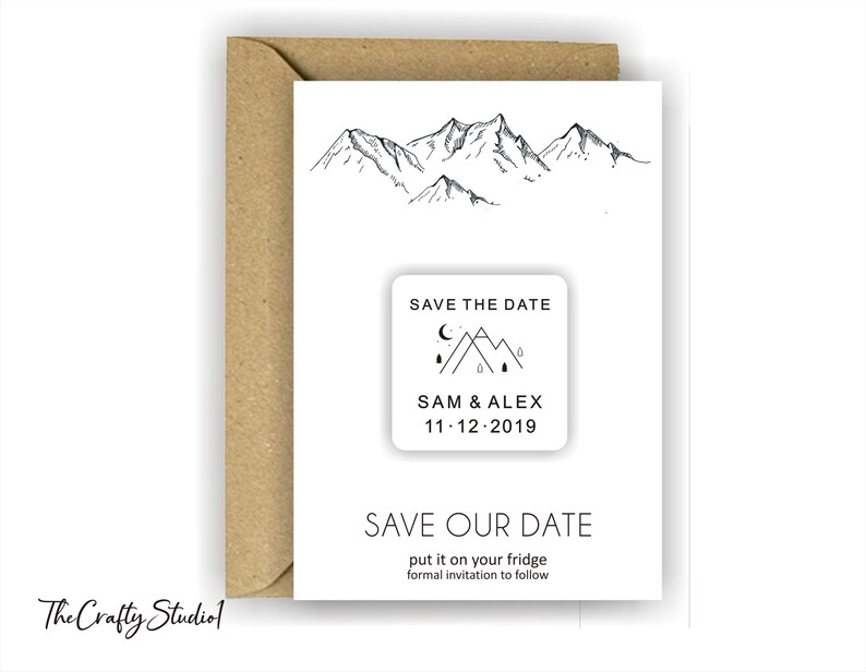 Mountains sketch simple card 30 Save the date magnet presentation card back card for magnets Oxee
