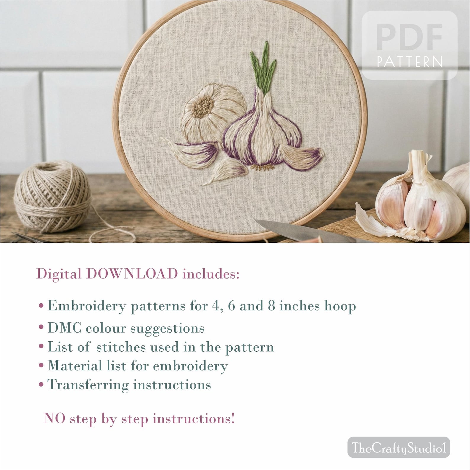 Garlic Embroidery Pattern Hand Embroidery Garlic Pattern PDF | Kitchen Embroidery Design ...