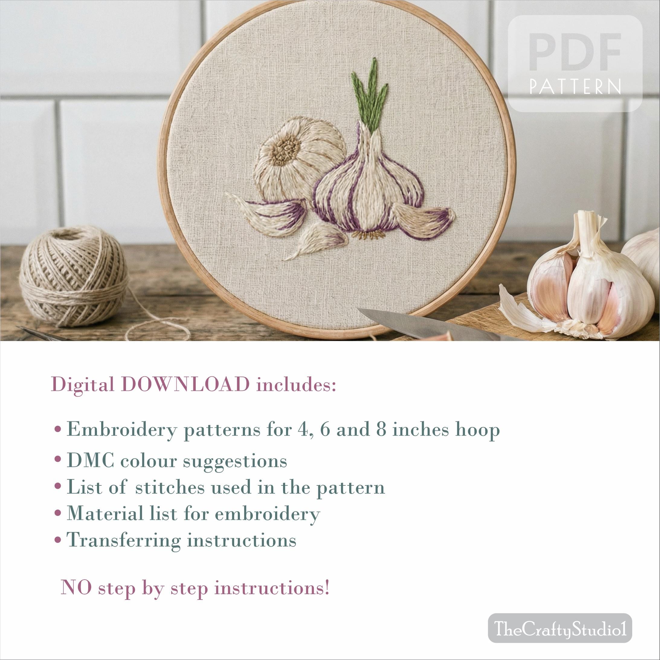 Hand Embroidery Garlic Pattern PDF | Kitchen Embroidery Design ...