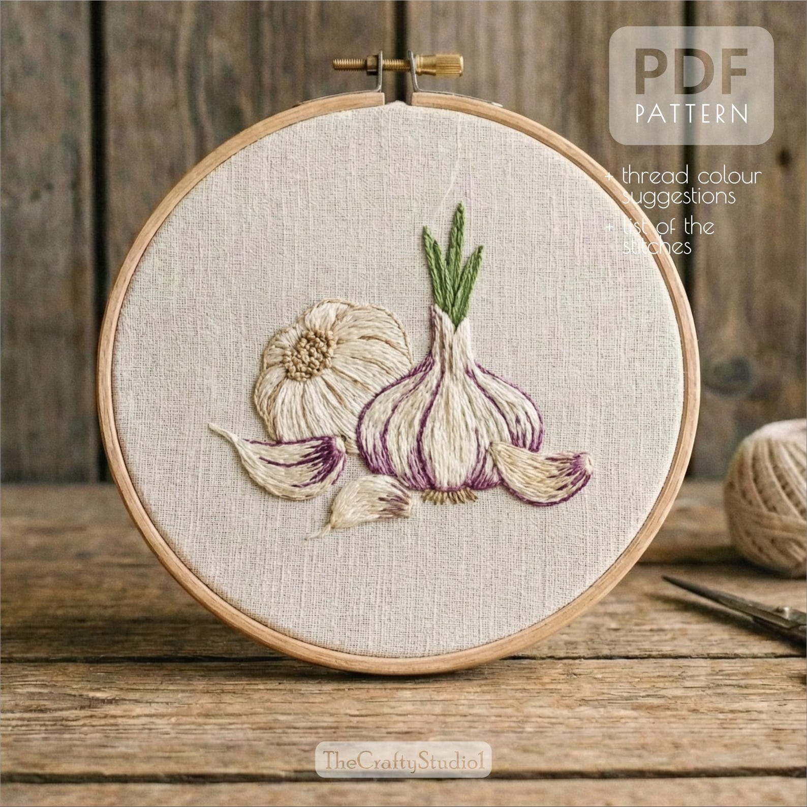 Garlic Embroidery Pattern Hand Embroidery Garlic Pattern PDF | Kitchen Embroidery Design ...