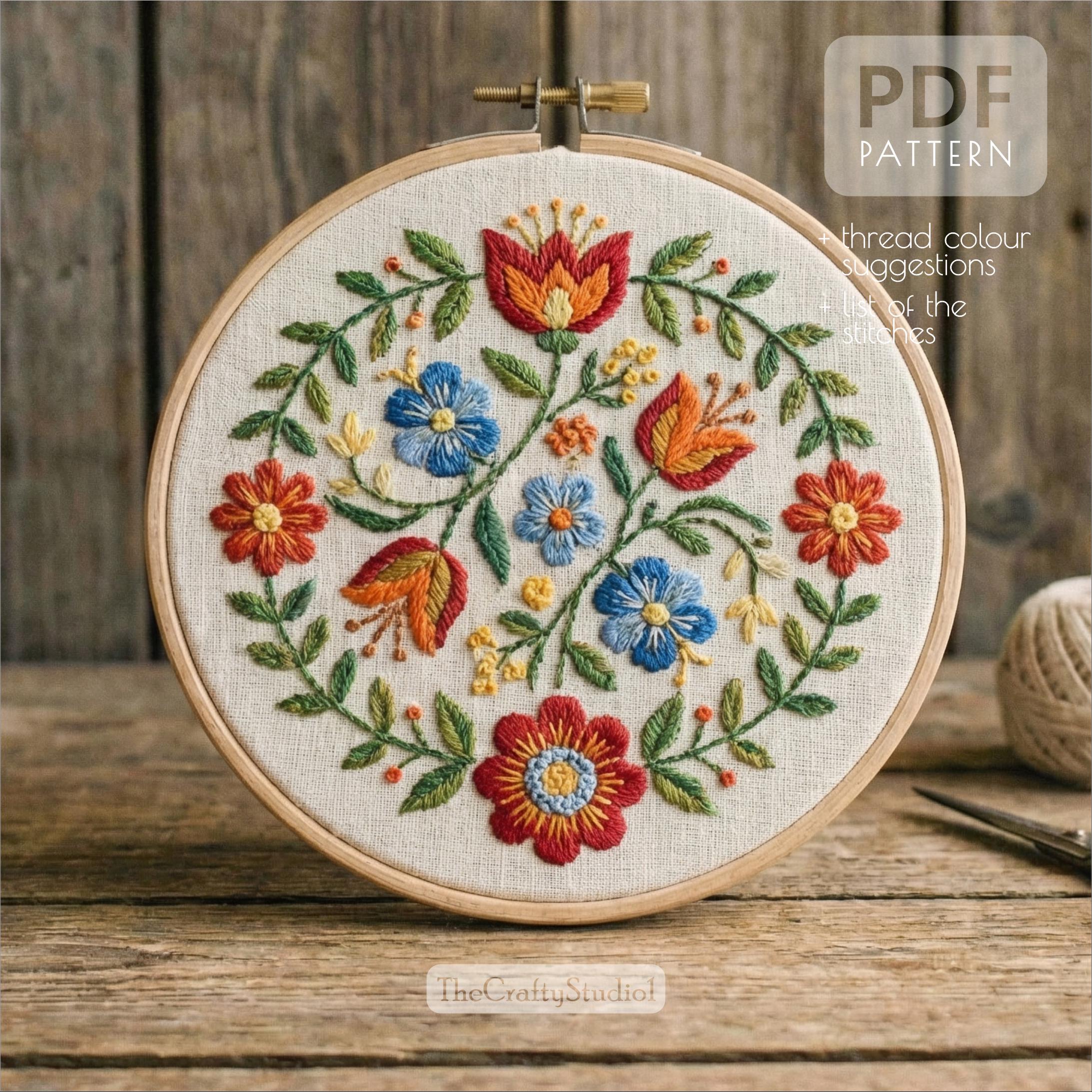 Hand Embroidery Floral Folk Pattern PDF | Folk Wreath Embroidery Design ...
