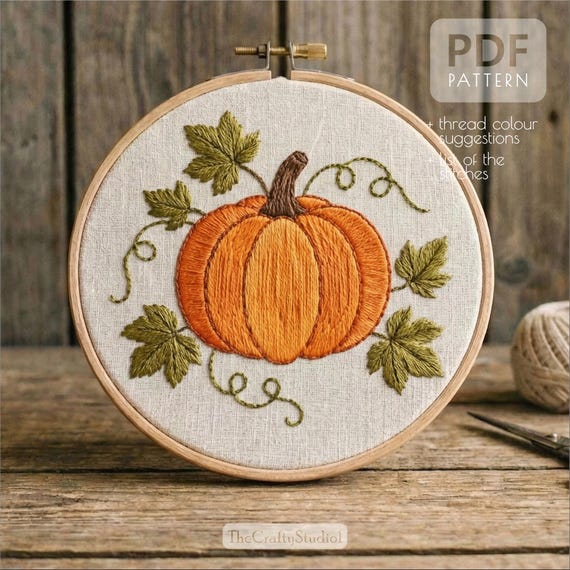 Hand Embroidery Pumpkin Pattern PDF | Autumn Pumpkin Embroidery Design | Instant Download | Beginner Embroidery Pattern