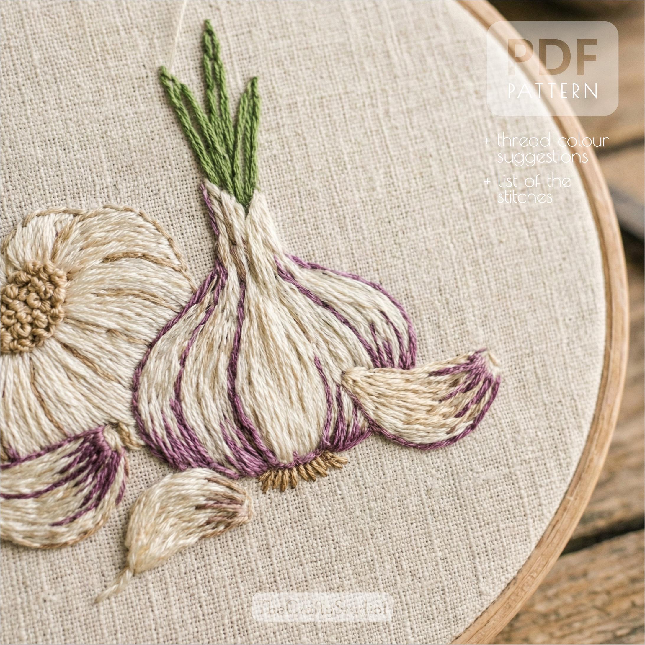 Hand Embroidery Garlic Pattern PDF | Kitchen Embroidery Design ...