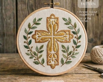 十字刺繍 花の十字架刺繍パターン：カトリックの花輪（PDFパターン） - Etsy 日本