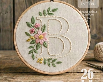Stickmuster A4 mit bunten Blumen bestickt | Volles Alphabet mit Blumen Stickdatei Design | Sofortdownload | Anfänger Stickmuster