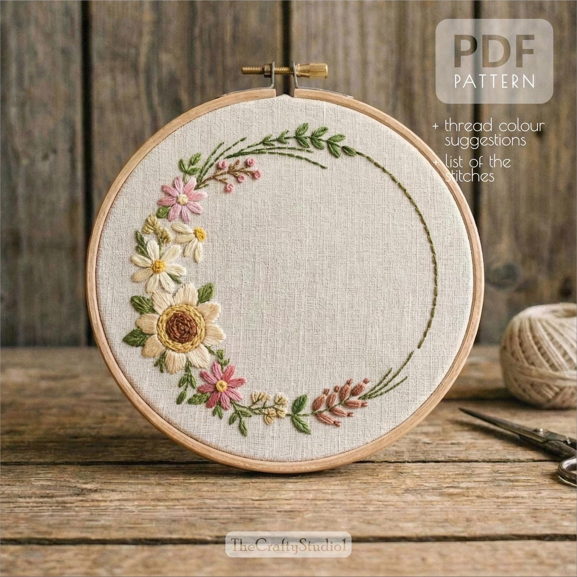 Hand Embroidery Floral Wreath Pattern PDF | Floral Wreath Embroidery ...
