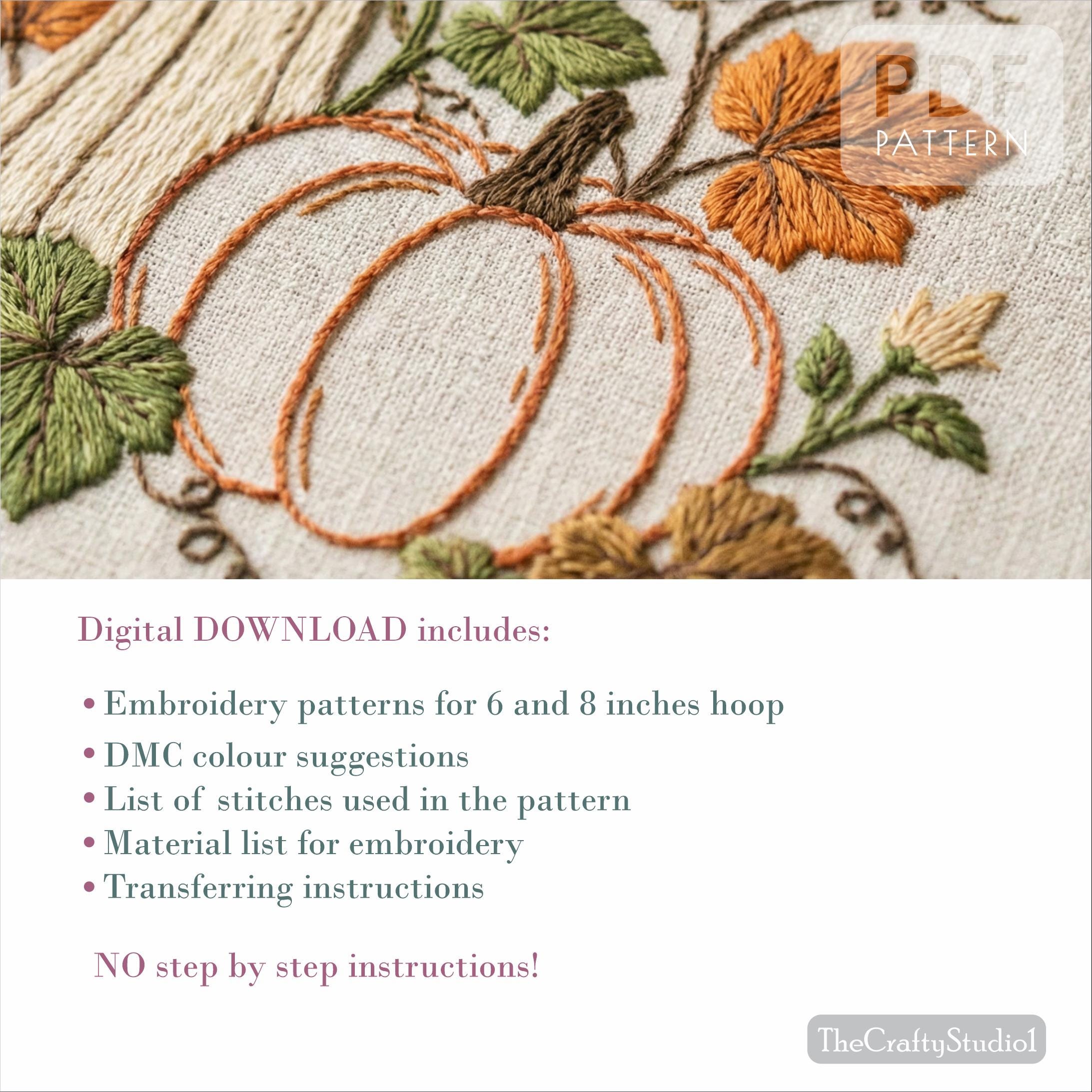Hand Embroidery Pumpkin Pattern PDF | Autumn Pumpkin Embroidery Design ...