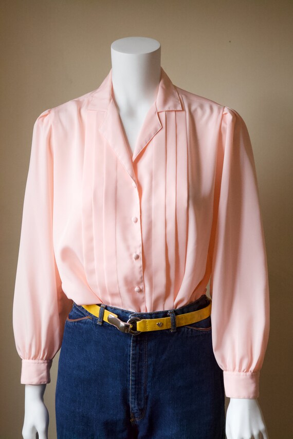 Vintage The Bay 1980s Pink Pleated Office Blouse