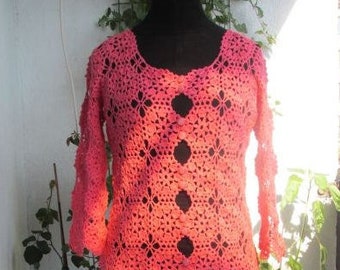 Crochet Lace Blouse_ Elegant Blouse_ Sweater_ Pink Sweater