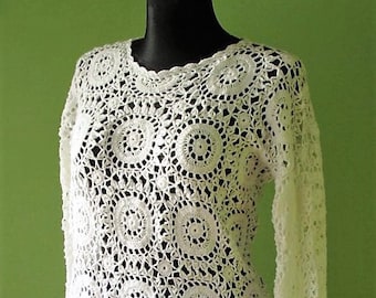 Crochet Tunic White Blouse Crochet Handmade Women's Blouse