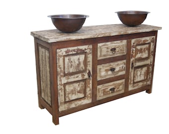 Rustic 3-Drawer Reclaimed Wood Bathroom Vanity, 32"