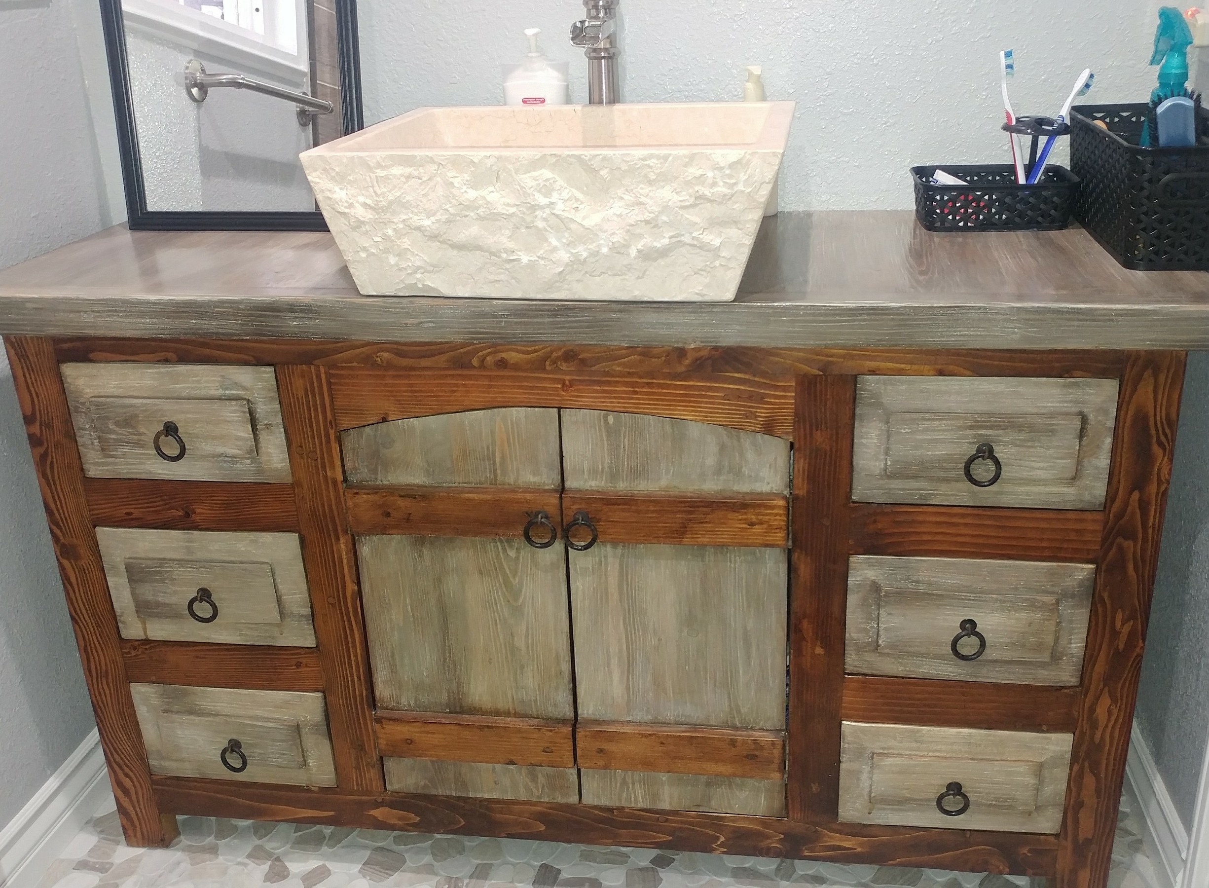 Rustic Arched Doors Bathroom Vanity