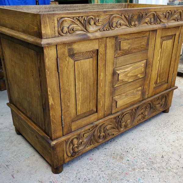 rustic Bathroom Vanity Carved