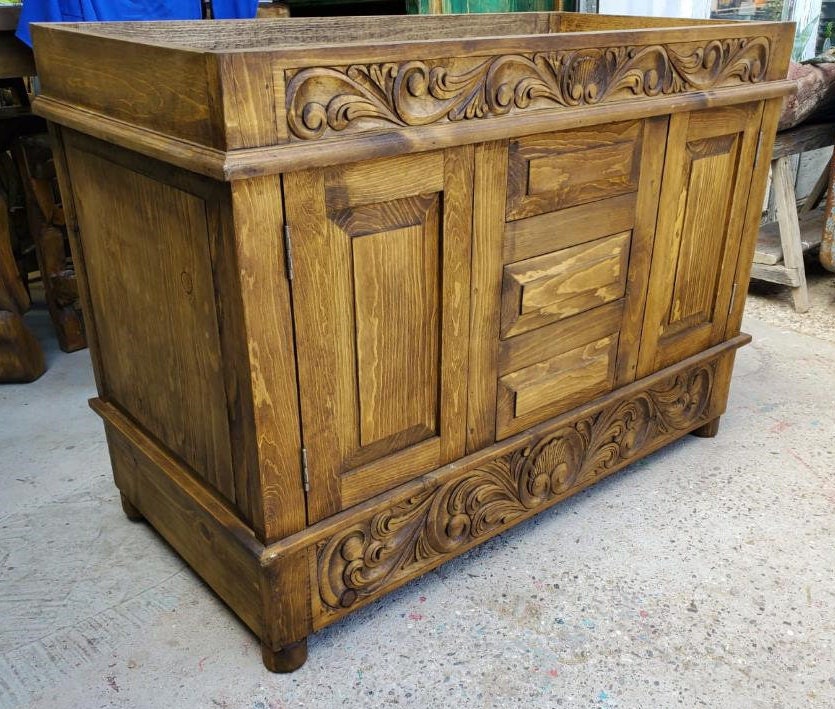 rustic Bathroom Vanity Carved