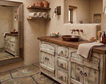 Rustic  Curved Doors Bathroom Vanity