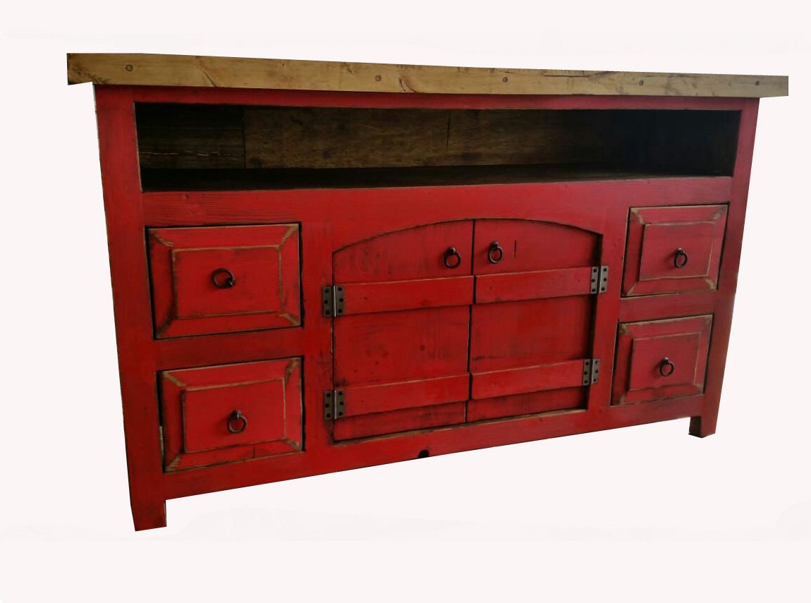 Rustic Red Console t.v Stand Etsy