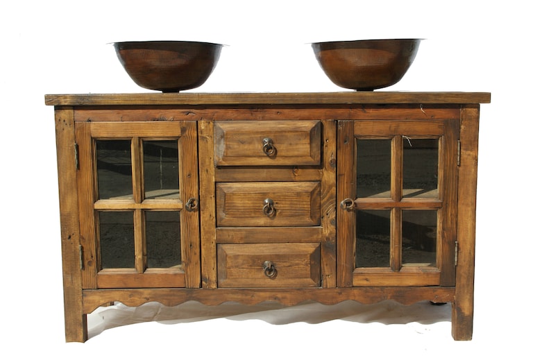 Custom Rustic Baño Vanity 48 puertas de cristal de ancho | Etsy