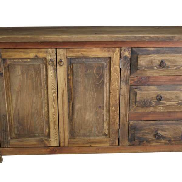 Rustic Reclaimed Wood Bathroom Vanity 2-Door 3-Drawer