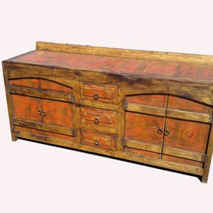 Rustic Redwash Backsplash Bathroom Vanity/ Buffet Cabinet