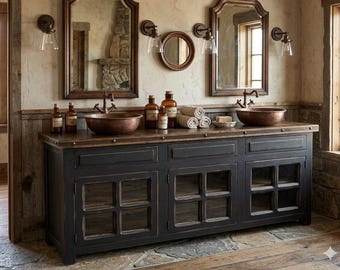 Burke Rustic Bathroom Vanity Copper Sink, 60"x22"x36"