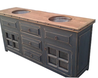 Rustic bathroom vanity glass doors