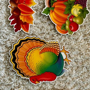 Set of 4 Beistle Co. Fall Thanksgiving Double Sided Die Cut Decoration Turkey Cornucopia Corn Leaves