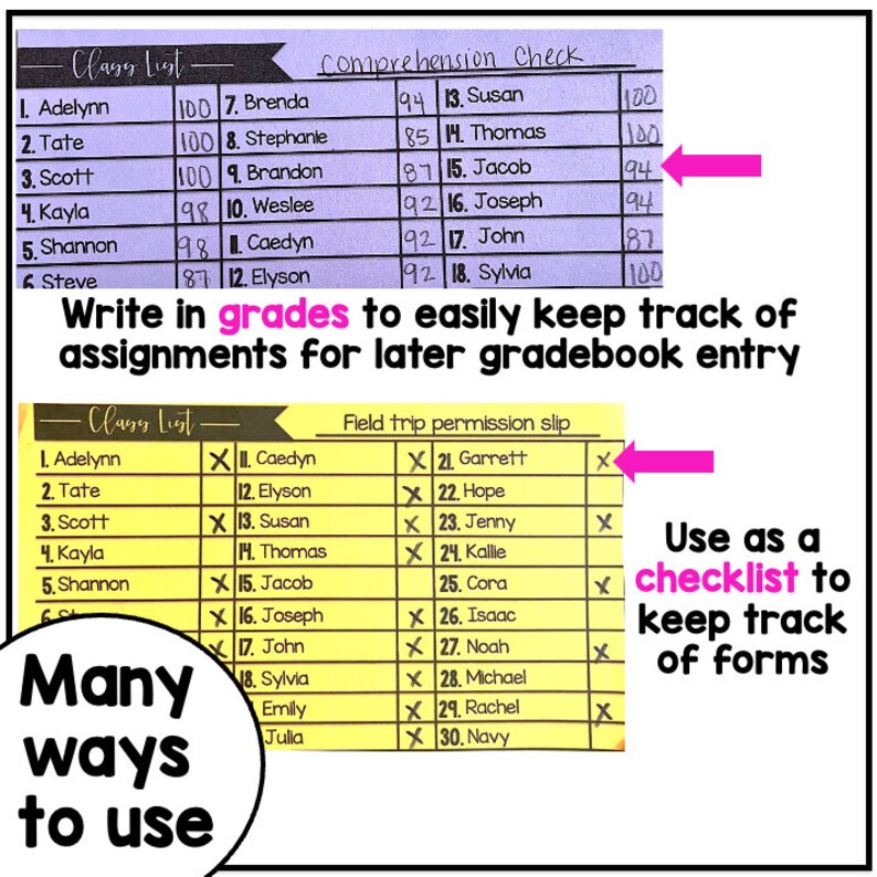 Editable class lists editable checklists etsy