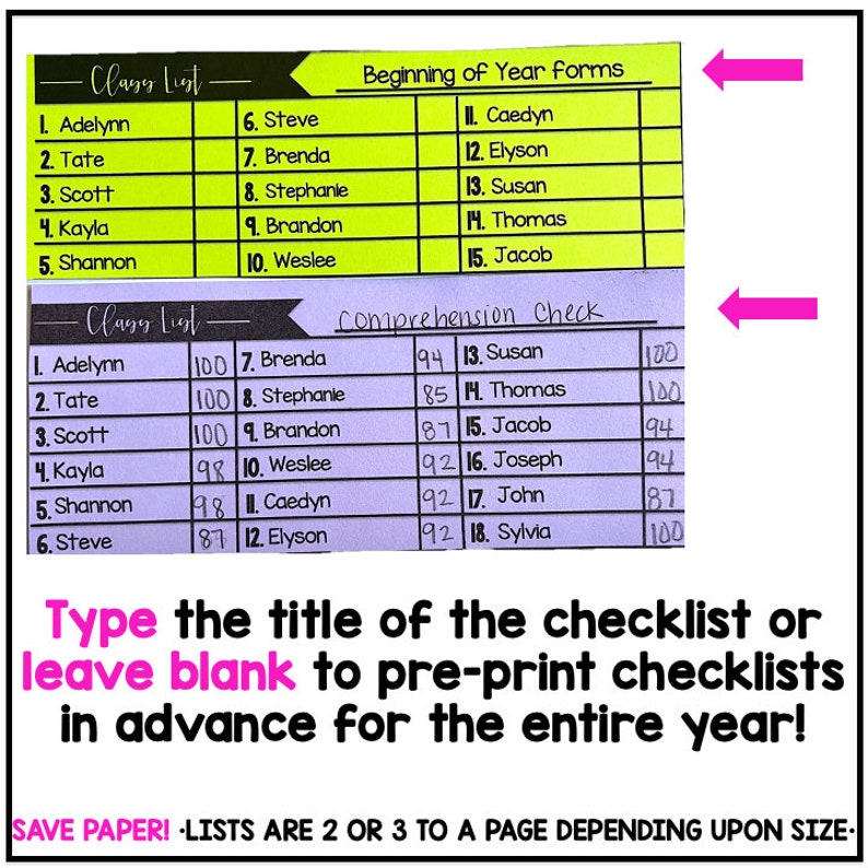 Editable class lists editable checklists etsy
