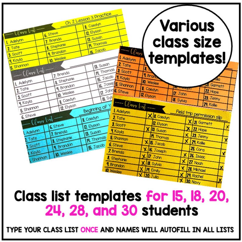 Editable class lists editable checklists etsy