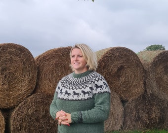 Horse sweater, Hand knit Icelandic sweater, MADE TO ORDER