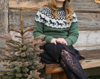 Ready to ship, HORSE sweater, Hand knit Icelandic sweater