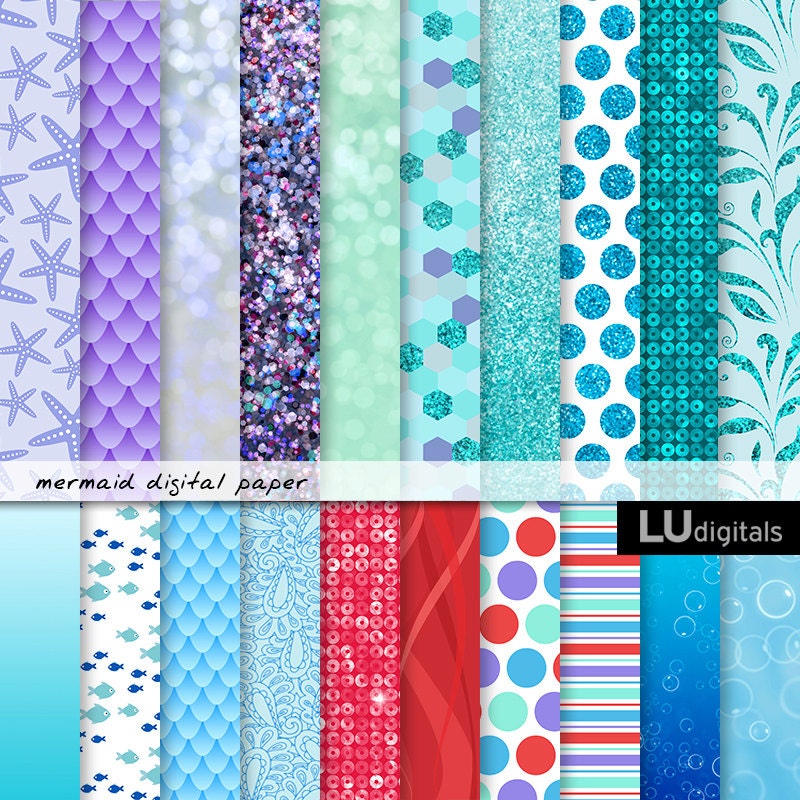 Mermaid digital paper sea underwater princess glitter Etsy