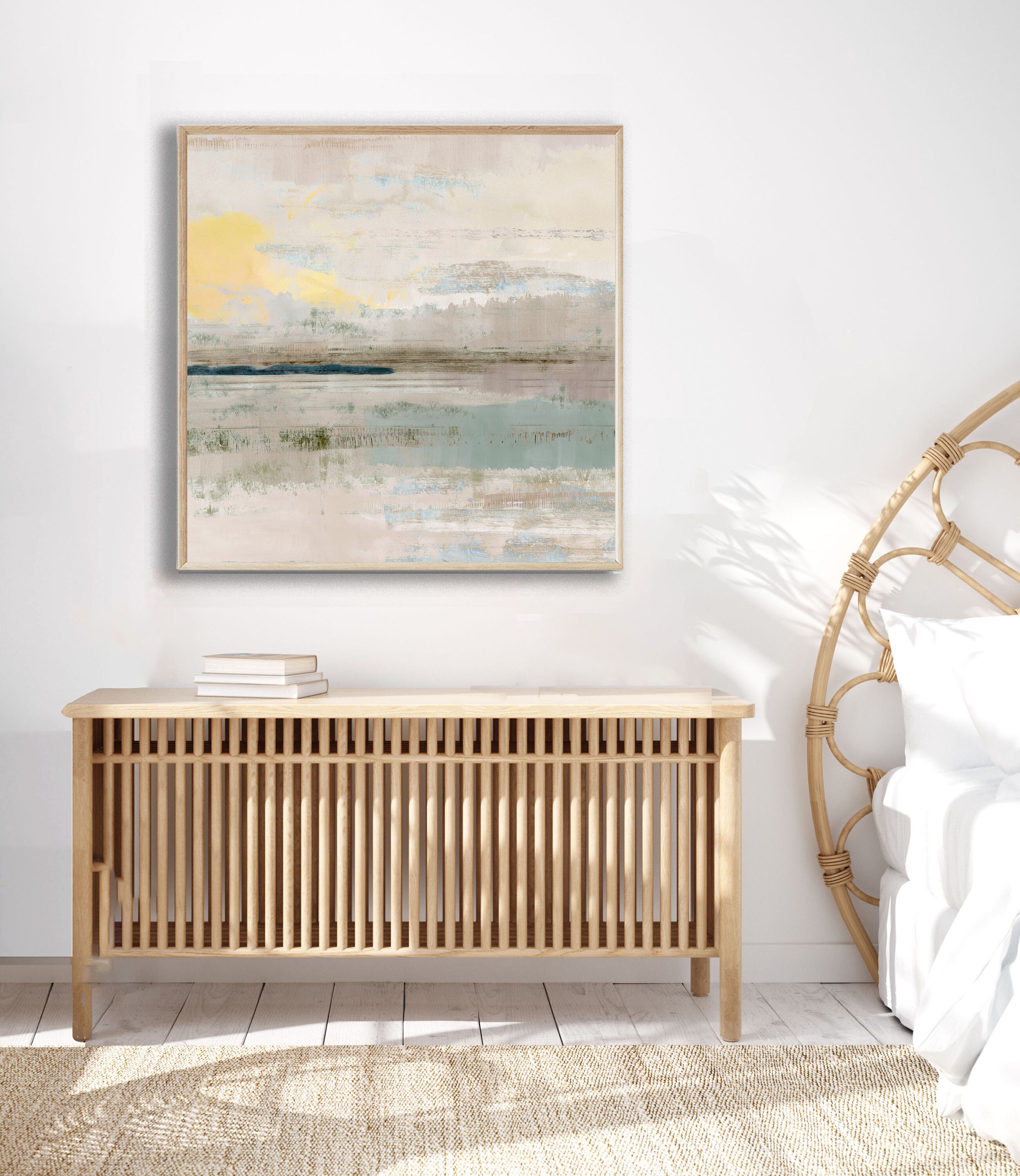 Grey & yellow coastal wall art / duck egg blue abstract Etsy