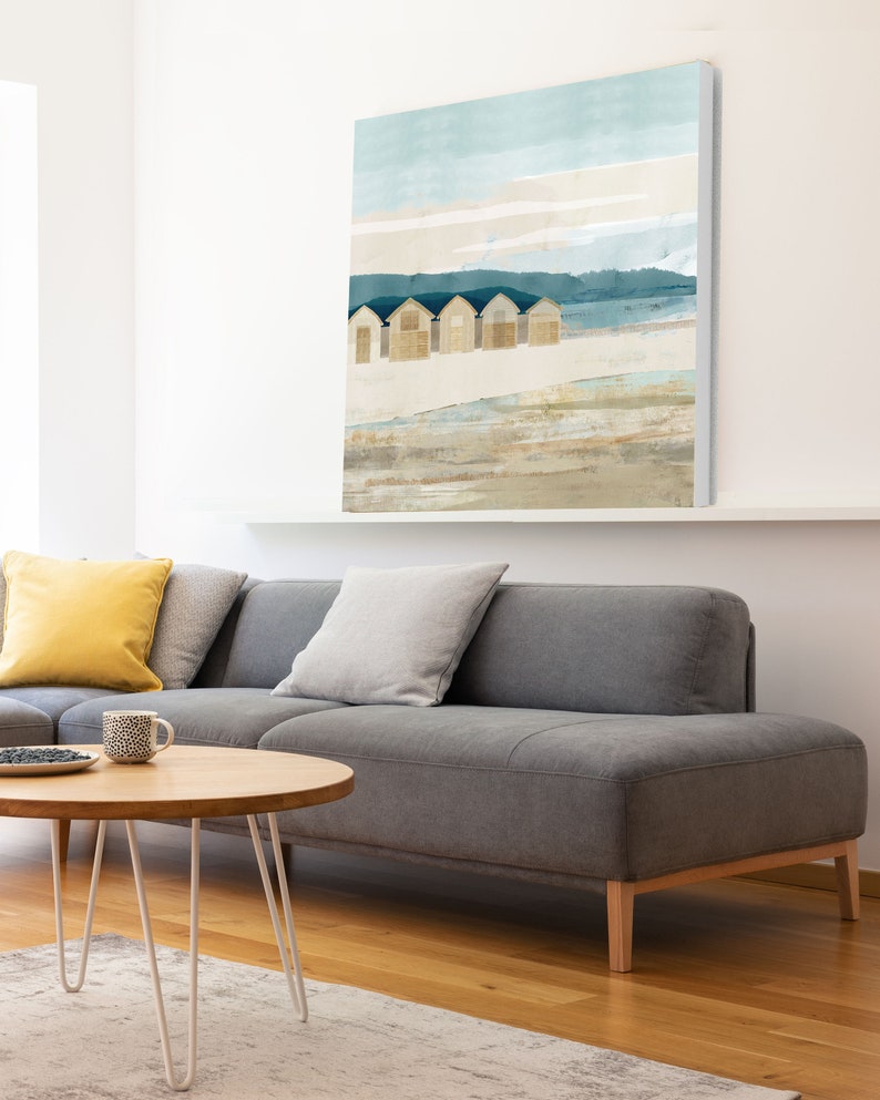 Blue Coastal Wall Art / Beach Huts Painting / Beach House Etsy UK