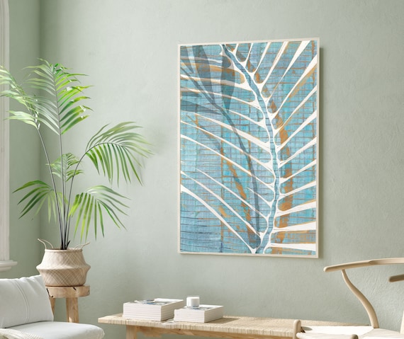 Abstract Botanical Wall Art / Soft Blue Palm Leaf Wall Art / - Etsy UK