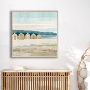 Blue coastal wall art / beach huts painting / beach house decor / rustic coastal art print
