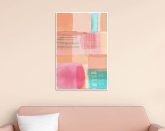 Orange & pink abstract art print / bright contemporary art / pink canvas living room art / colourful modern wall art