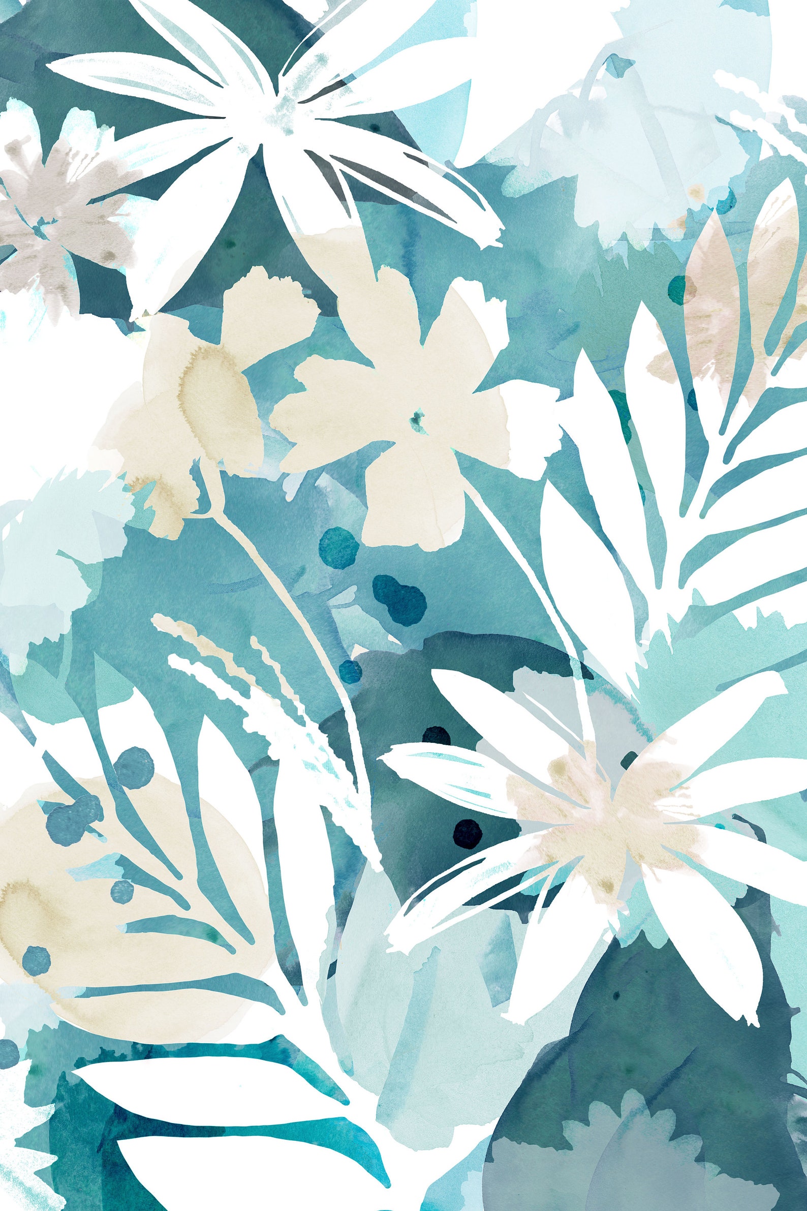 Blue Floral Art Print / Blue and White Flowers Wall Art / Etsy